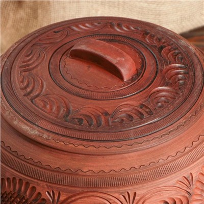 Горшок духовой с крышкой "Чугунок", декор, глазурь, красная глина, 4.7 л, микс