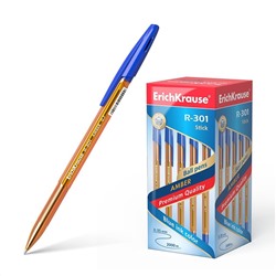 Ручка шар. ErichKrause "R-301 Amber" (31058) синяя, 0.7мм, полупрозр. оранжевый корпус