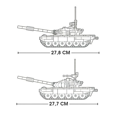 Конструктор Модельки «Боевой танк Т72», 2 варианта сборки, 770 деталей