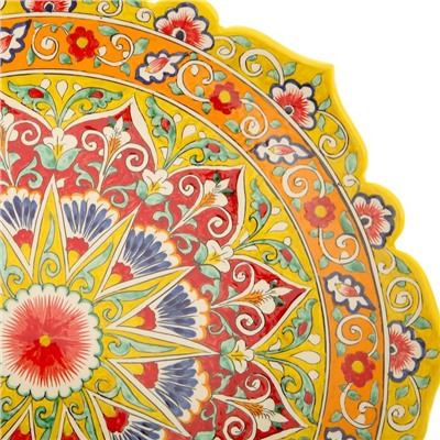 Ляган Риштанская Керамика "Цветы", 40 см, красный микс, рифлённый