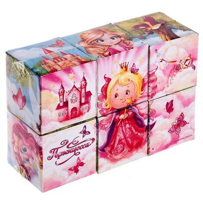 Кубики «Принцессы» картон, 6 штук, по методике Монтессори