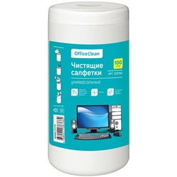 Чистящие салфетки OfficeClean влажные, универсальные, плотные 100шт. в тубе (325156)