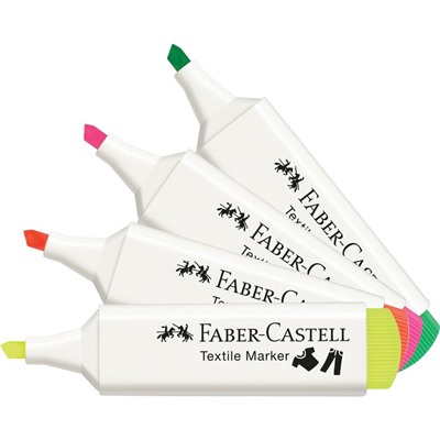 Маркер перманентный для ткани Faber-Castell Textile Neon, 4 цвета, 1-5 мм, блистер