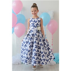 Платье нарядное для девочки "Розалина", цвет белый/синие бабочки