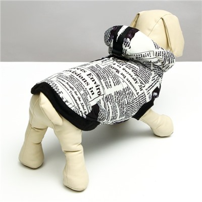 Куртка для собак "Газета", размер L (ДС 34, ОШ 40, ОГ 48 см), бело-чёрная