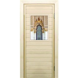 Дверь для бани со стеклом (40*60), "Восточный орнамент", 170×70см, коробка из осины