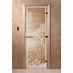 Дверь «Банька в лесу», размер коробки 200 × 80 см, левая, цвет прозрачный