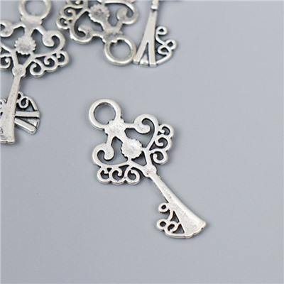 Декор для творчества металл "Ключ Узорчатый" серебро 3884M012 3,3х1,8 см