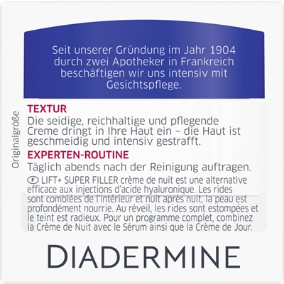 Diadermine Lift+ Super Filler Hyaluron Anti-Age Nachtcreme Ночной крем Гиалуроновая кислота Антивозрастной  Для чувствительной кожи 50 г