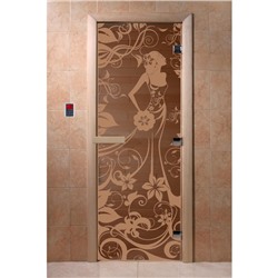 Дверь для бани стеклянная «Девушка в цветах», размер коробки 190 × 70 см, 8 мм, бронза