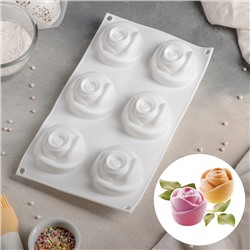 Форма для муссовых десертов и выпечки Доляна «Розы», 30×17,5×5 см, 6 ячеек, 6,5×6,8 см, цвет белый