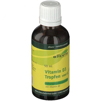 allcura Vitamin D3 Tropfen 1000 i.E. 50ml, аллкура Витами Д3 в каплях 1000ед, 50 мл