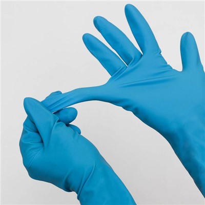 Перчатки латексные неопудренные Manual HR419, размер M, смотровые, нестерильные, текстурированные, 50 шт/уп, цена за 1 шт, цвет голубой