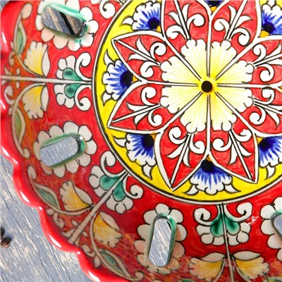 Фруктовница Риштанская Керамика "Цветы", 23 см, красная
