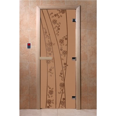 Дверь «Весна цветы», размер коробки 190 × 70 см, правая, цвет матовая бронза