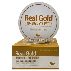 Омолаживающие гидрогелевые патчи для глаз с золотом и пептидами Real Gold Prreti, Корея, 84 г