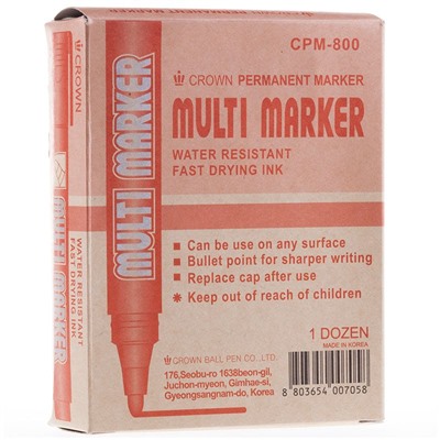 Маркер CROWN "Multi marker" красный перм., шир. линии 3мм (СРМ-800)