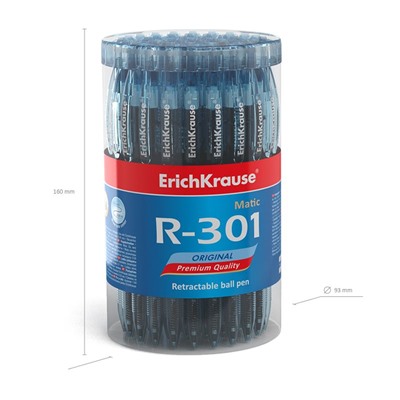 Ручка шар. автомат. ErichKrause "R-301 Original" (46764) синяя, 0.7мм, тонированный синий корпус