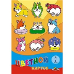 Набор цветного картона А4  6л 6цв "Цветные корги" в папке С1280-14 АппликА {Россия}