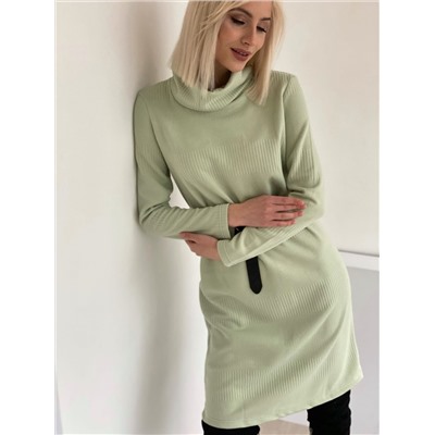 4988 Платье-свитер из плотного трикотажа фисташковое