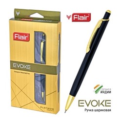 Ручка Flair шар. авт. "Evoke" синяя (F-69204) 0.7мм, черный корпус, золотистые детали, пластик.футляр