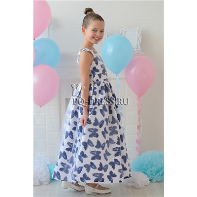 Платье нарядное для девочки "Розалина", цвет белый/синие бабочки
