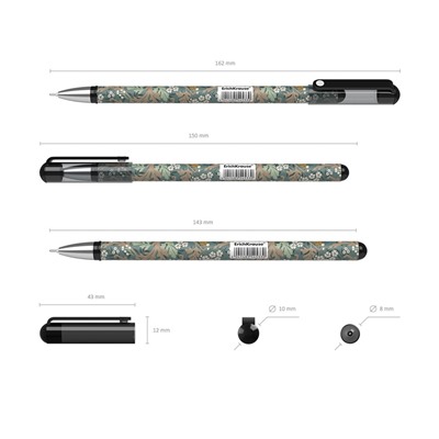 Ручка гелевая ErichKrause "Natural Life Stick" (54533) черная, 0.38мм, игольчатый стержень, корпус с принтом в ассорт.