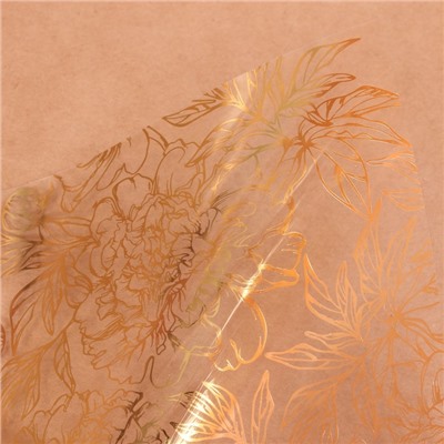 Ацетатный лист с фольгированием «Золотые пионы», 20 × 20 см