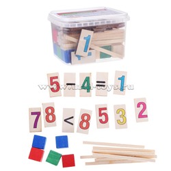 Счетный материал-тренажер 70: комплект цифр и знаков (26шт) + 20 кубиков + 24 счетных палочки