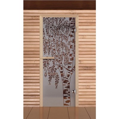 Дверь для бани и сауны стеклянная "Берёзка", 190х67, 6мм, сатин