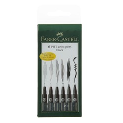 Набор ручек капиллярных Faber-Castell PITT® Artist 6 штук (линеры XS, S, F, M; кисть B, С), цвет черный