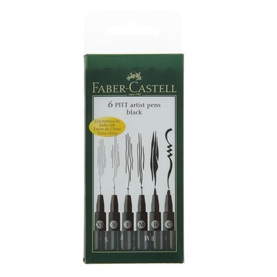 Набор ручек капиллярных Faber-Castell PITT® Artist 6 штук (линеры XS, S, F, M; кисть B, С), цвет черный