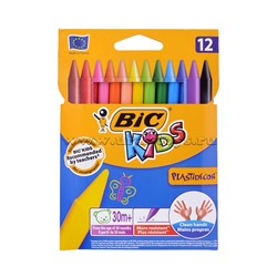 Восковые мелки BIC "Plastidecor" 12 цв., ультрапрочные, круглые, карт. упак. c европодвесом, 920299