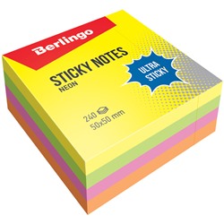 Блок самоклеящийся Berlingo "Ultra Sticky" 50*50мм 240л., 4 неоновых цвета (LSn_40102)