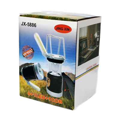 Фонарь кемпинг. аккум. светодиод. раздвижной + прожектор + наст. лампа (JX-5886/RK-6106): зарядка от 220V, USB и солн. батареи