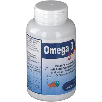 Omega (Омега) 3 Junior Fischol-Kaukapseln Омега-3 со вкусом тутти-фрутти для детей от 4-х лет, жевательные капсулы, 120 шт