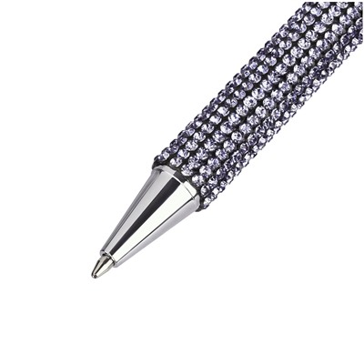 Ручка MESHU шар. "Lilac diamond" синяя (MS_65984) 1мм, корпус серебристый со стразами, в ПВХ боксе
