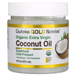 California Gold Nutrition, органическое кокосовое масло первого холодного отжима, нерафинированное, полученное методом холодного прессования, 473 мл (16 жидк. унций)