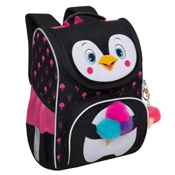 Рюкзак GRIZZLY с мешком для обуви "Пингвин" (RAm-384-6) 33*25*13см, цвет черный, анатомическая спинка