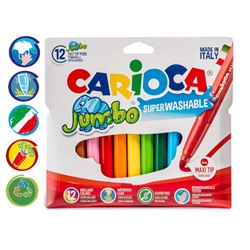 Фломастеры 12 цветов Carioca Jumbo, 5 мм, утолщенные, смываемые, картон, европодвес