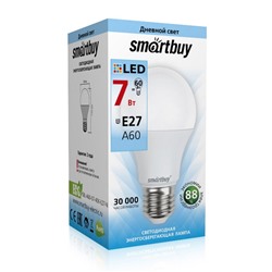Лампа светодиодная, E27, A60,  7Вт, 4000К "Smartbuy" нейтральный белый свет