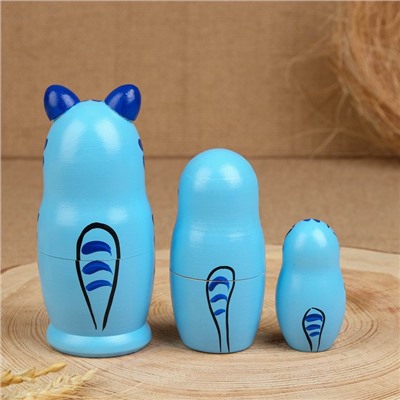 Матрёшка-животное"Кот голубой с мышкой", 3 кукольная