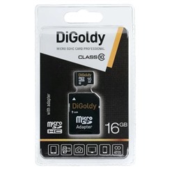 Карта памяти Micro-SDHC  16Гб "DiGoldy" Class10, + адаптер SD