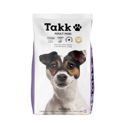 Сухой корм TAKK для собак мелких и миниатюрных пород, индейка, 2 кг