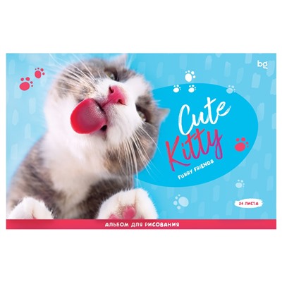 Альбом для рисования BG 24л. на скрепке "Cute Kitty" (АР4ск24 12841) обложка картон