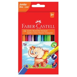 Карандаши цветные Faber-Castell Jumbo 24 цвета, трехгранные, заточенные, в картонной коробке с европодвесом, с точилкой