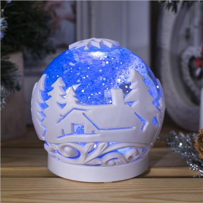 Светодиодная фигура «Снежный шар с ёлками» 13 см, пластик, блёстки, батарейки ААх3 (не в комплекте), свечение тёплое белое, мульти (RGB)