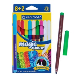 Фломастеры 10 цветов 3.9 мм Centropen 2549 Magic, линия 1,8 мм, меняют цвет, 8 цветов + 2 поглатителя, картонная упаковка