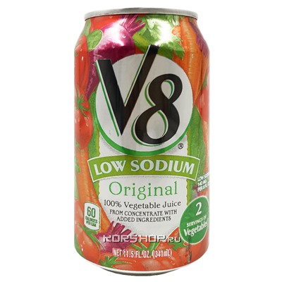 Овощной сок с низким содержанием соли V8 100%, США, 341 мл Акция