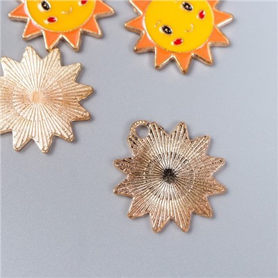 Декор для творчества металл, эмаль "Весёлое солнышко" жёлто-оранжевый 2,2х2 см